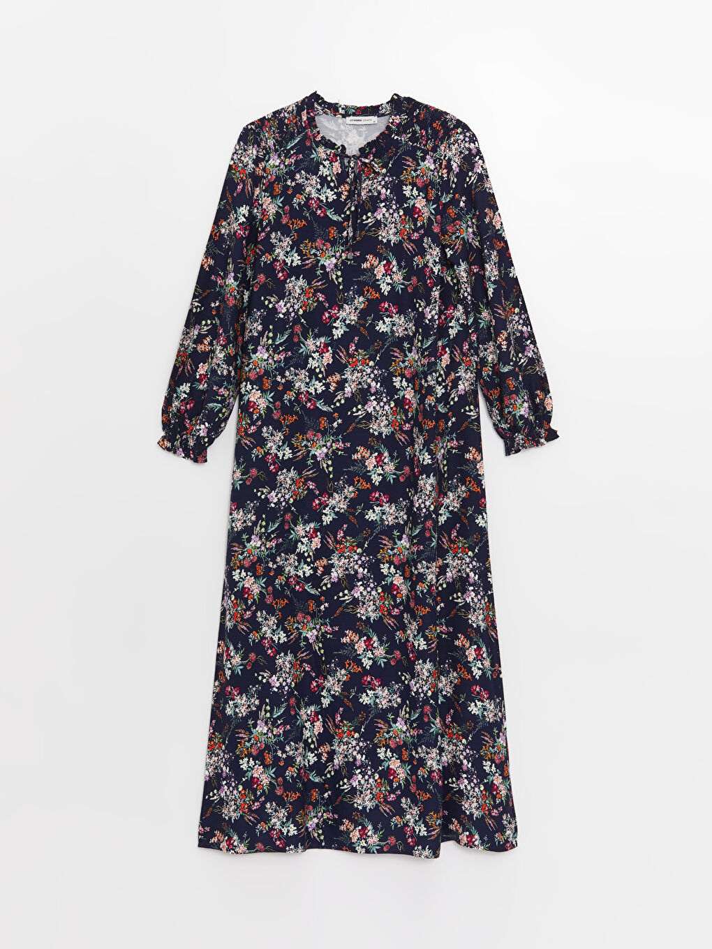 Tie Collar Floral Long Sleeve A-Line Women's Dress-5