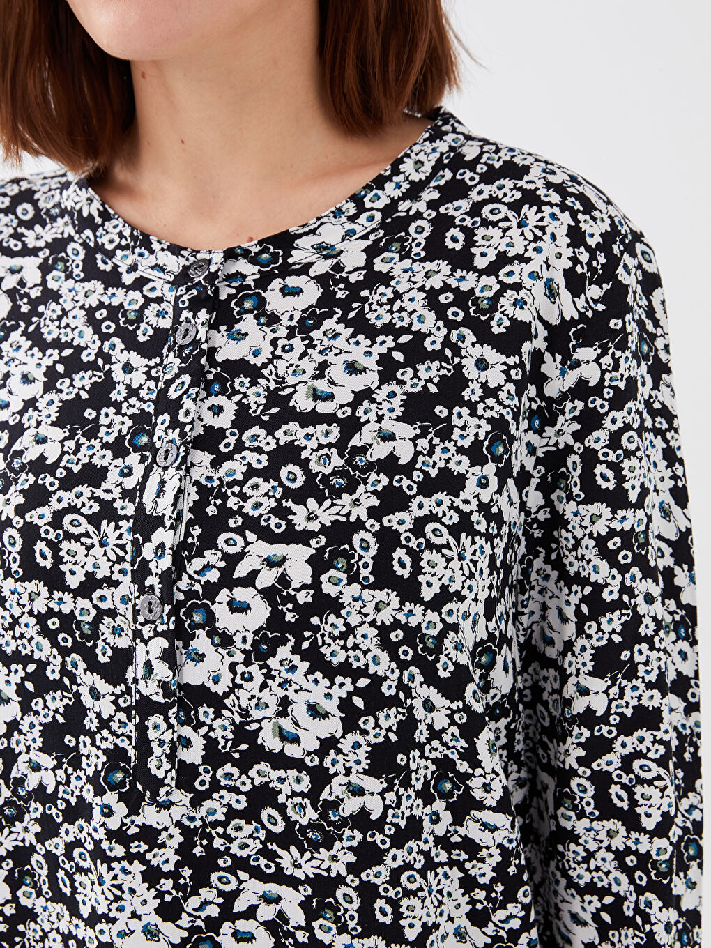 Haki Bisiklet Yaka Desenli Uzun Kollu Kadın Elbise-2