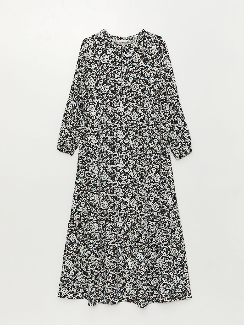 Haki Bisiklet Yaka Desenli Uzun Kollu Kadın Elbise-4