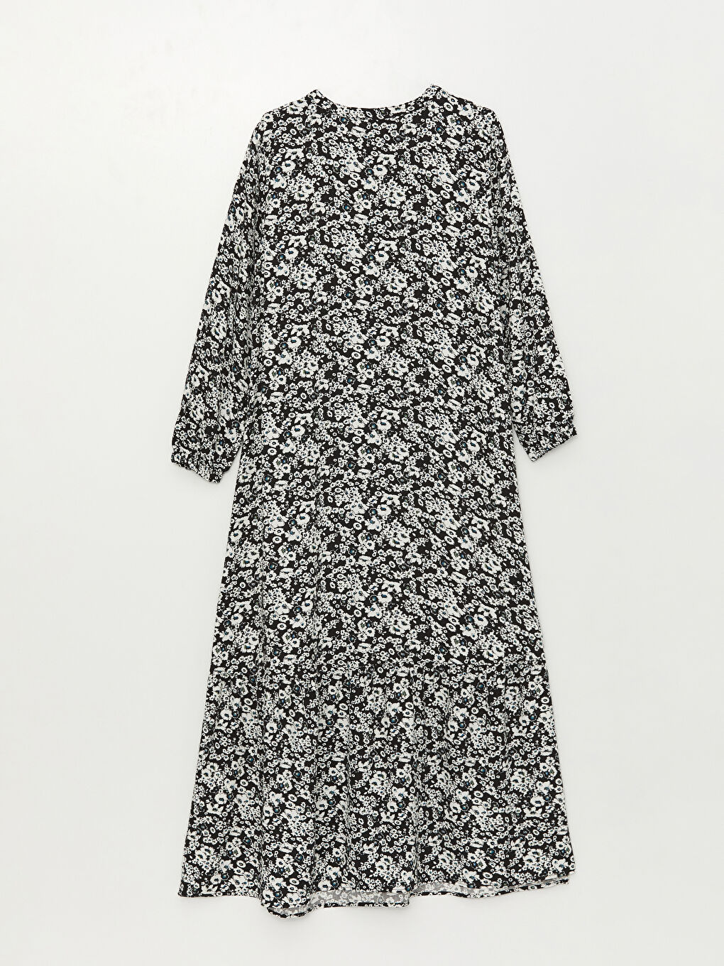 Haki Bisiklet Yaka Desenli Uzun Kollu Kadın Elbise-5