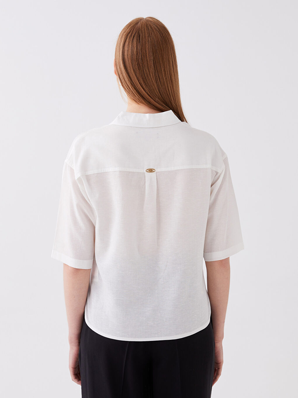 Plain Short Sleeve Crop Poplin Women's Shirt-4