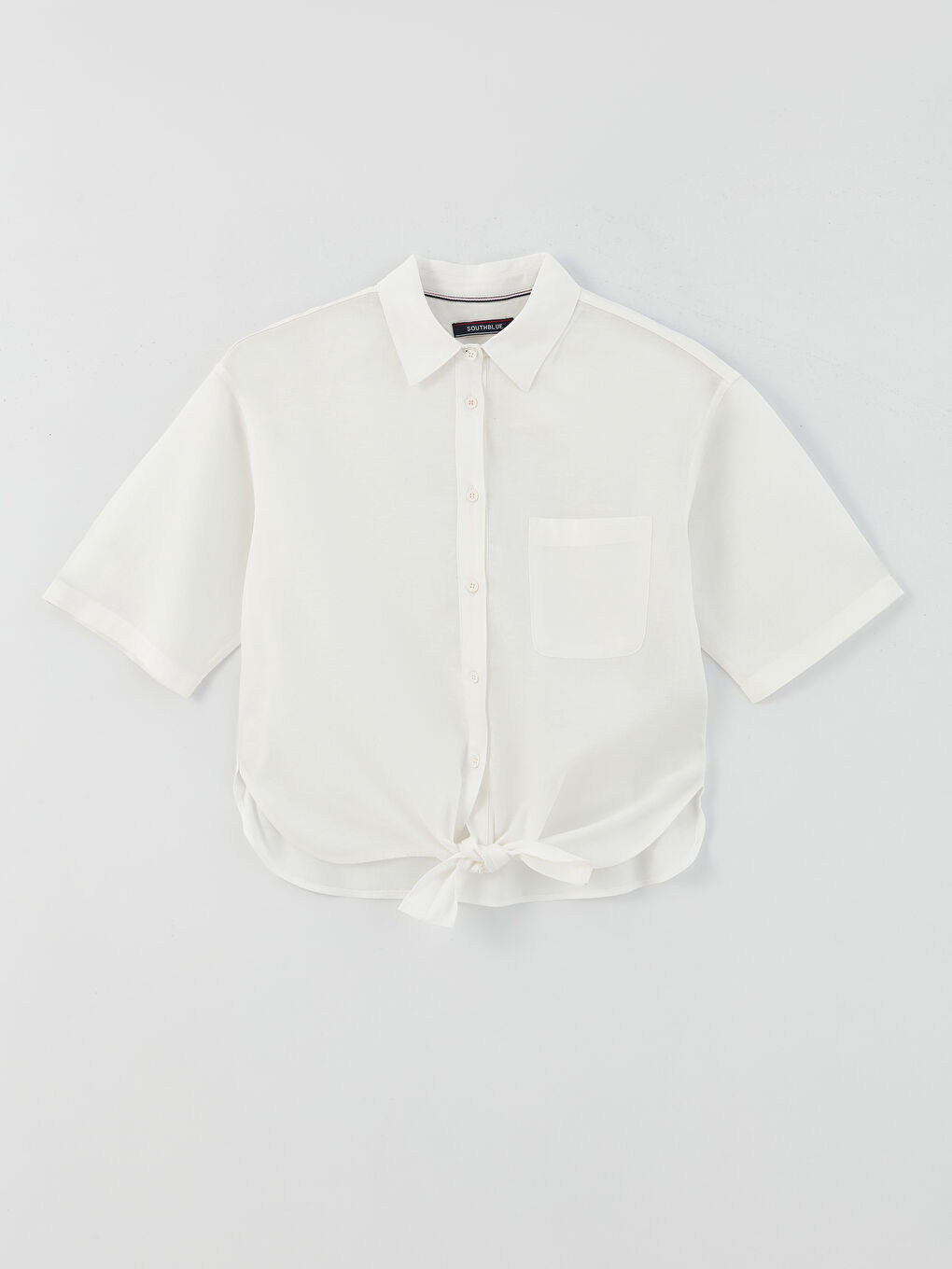 Plain Short Sleeve Crop Poplin Women's Shirt-5