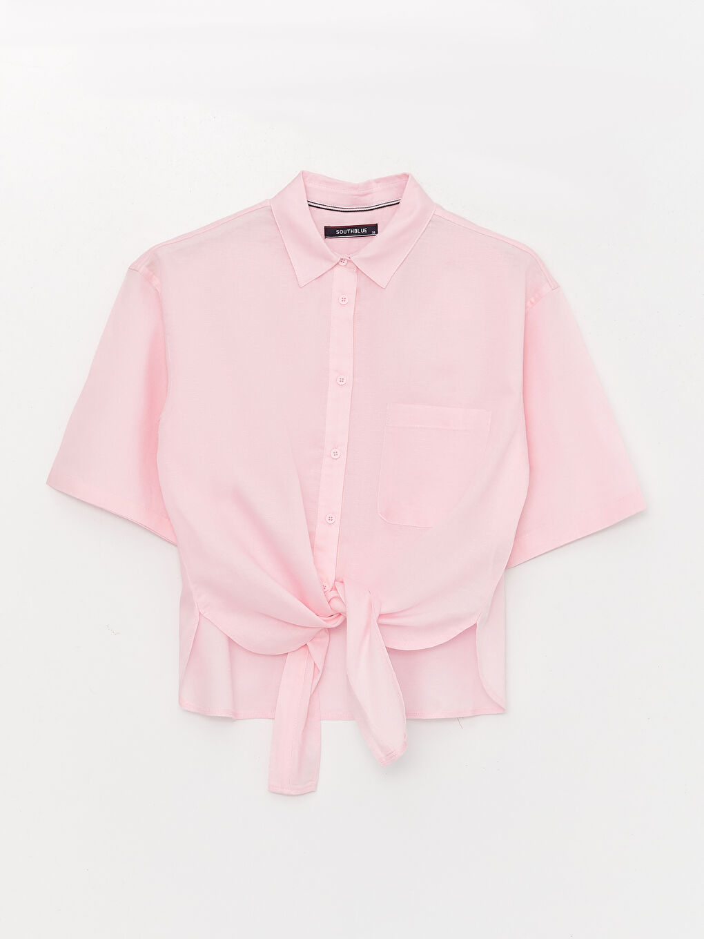 Chemise Unie à Manches Courtes Coupe Courte en Popeline pour Femmes-5
