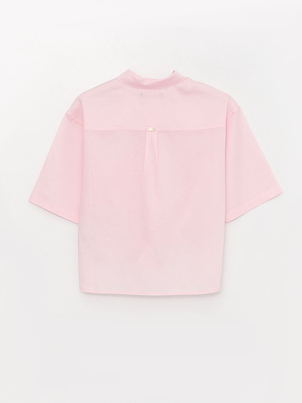 Chemise Unie à Manches Courtes Coupe Courte en Popeline pour Femmes-6