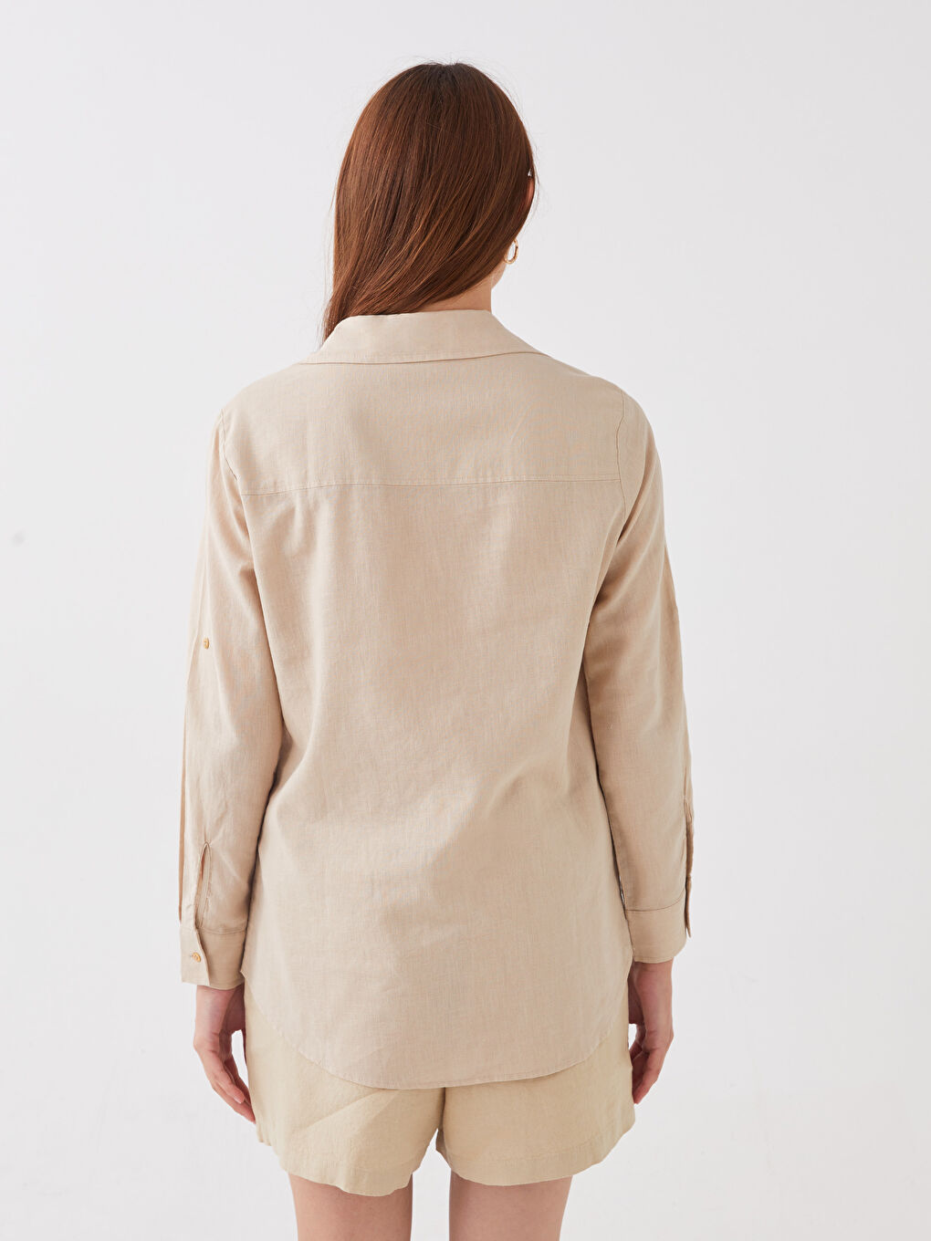 SOUTHBLUE Shirt Collar Plain Long Sleeve Linen Blend Women's Blouse -S3ED12Z8-MB0