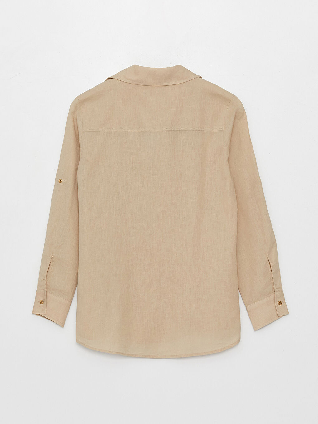 SOUTHBLUE Shirt Collar Plain Long Sleeve Linen Blend Women's Blouse -S3ED12Z8-MB0