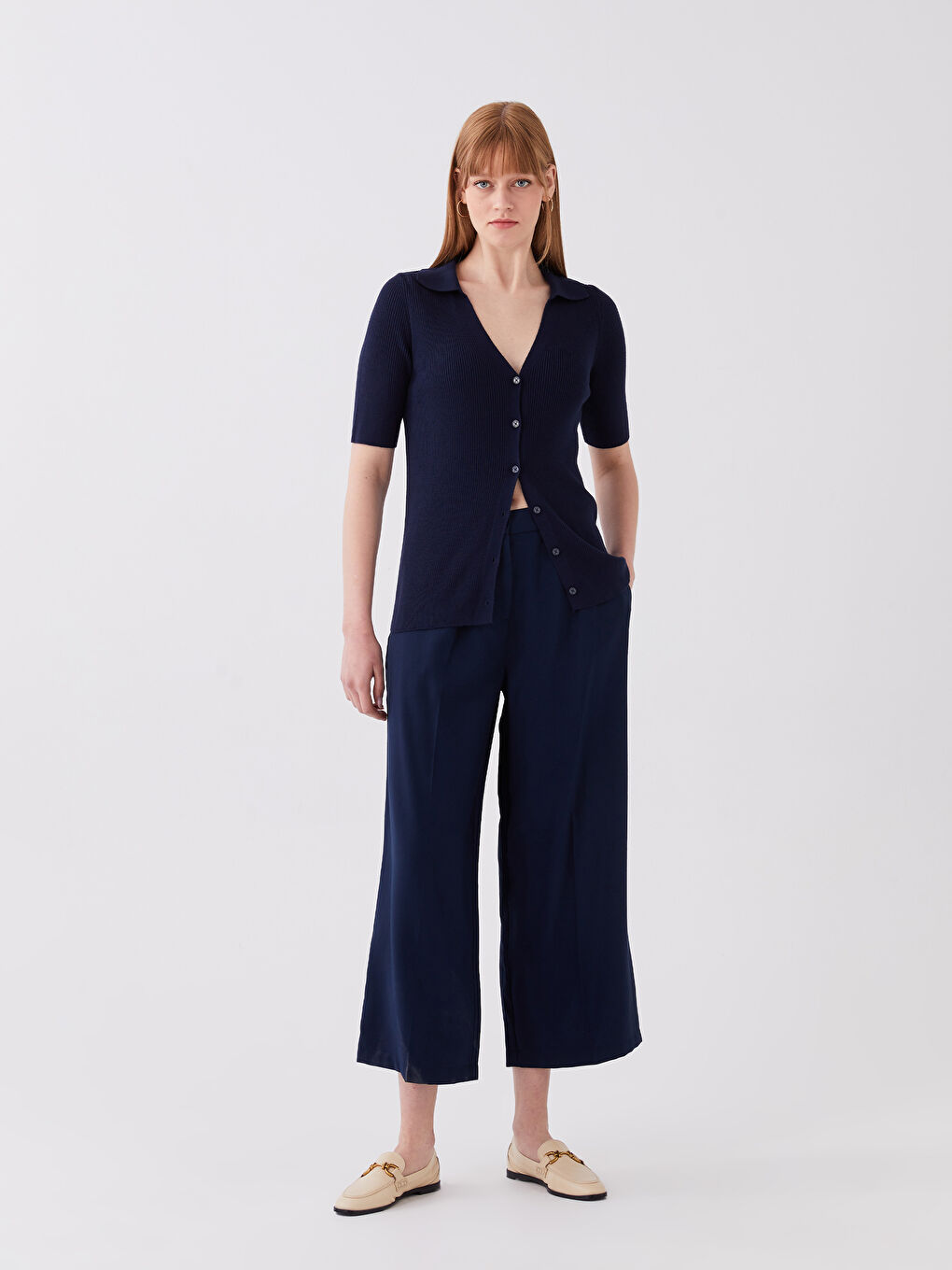 Standard Fit Plain Wide Leg Women's Trousers
