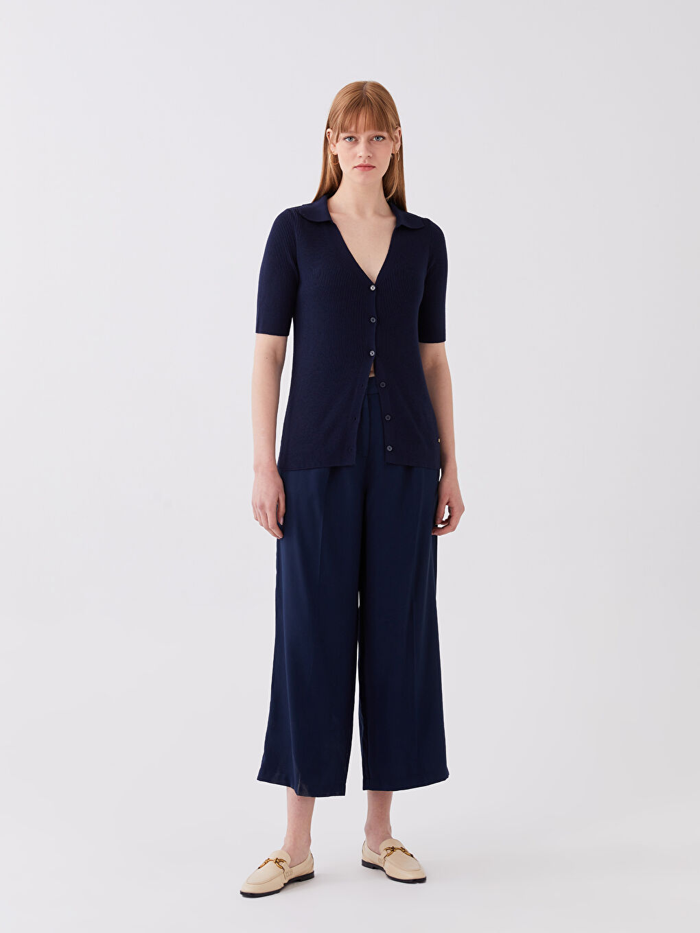 Standard Fit Plain Wide Leg Women's Trousers-1