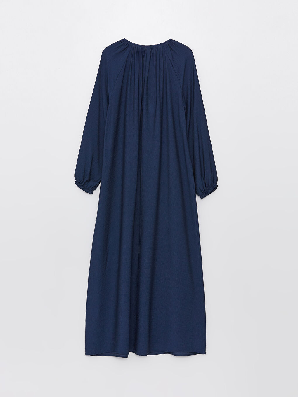 Mavi Bisiklet Yaka Düz Uzun Kollu A Kesim Keten Görünümlü Kadın Elbise-6