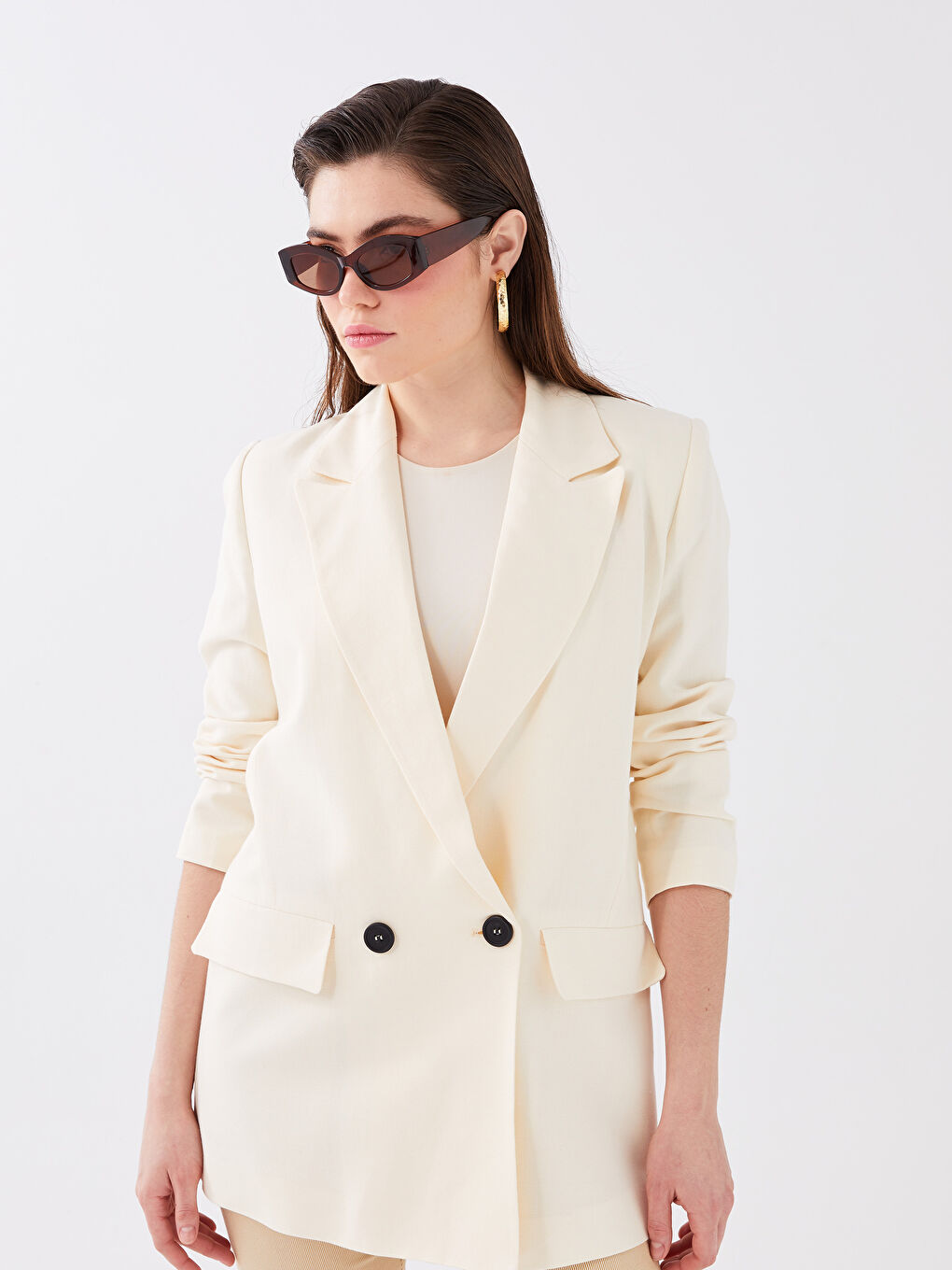 უბრალო გრძელმკლავიანი ქალებისთვის ბლეიზერი ჟაკეტი-1