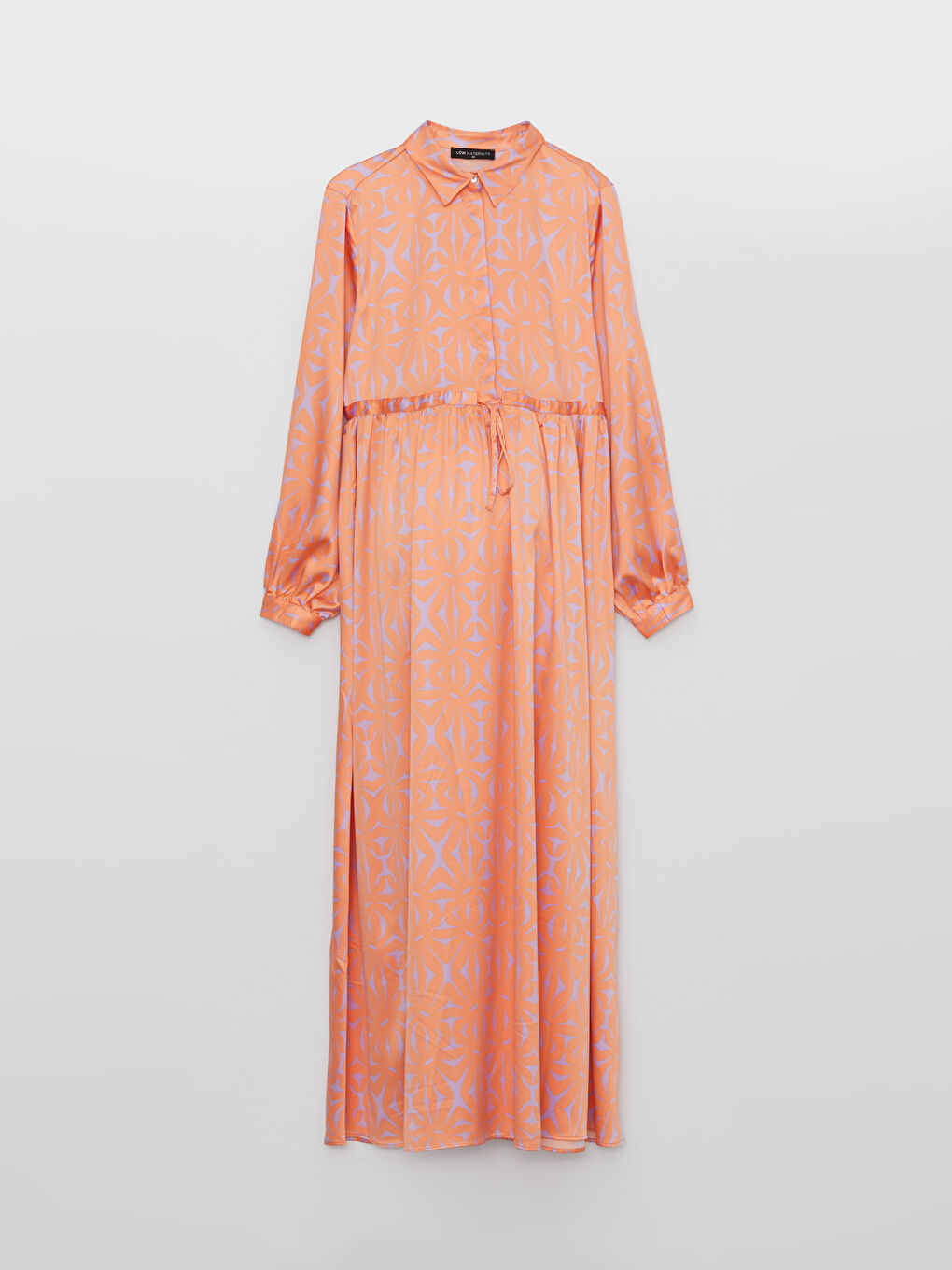 فستان حمل ياقة قميص مطبوع كم طويل ستان-5