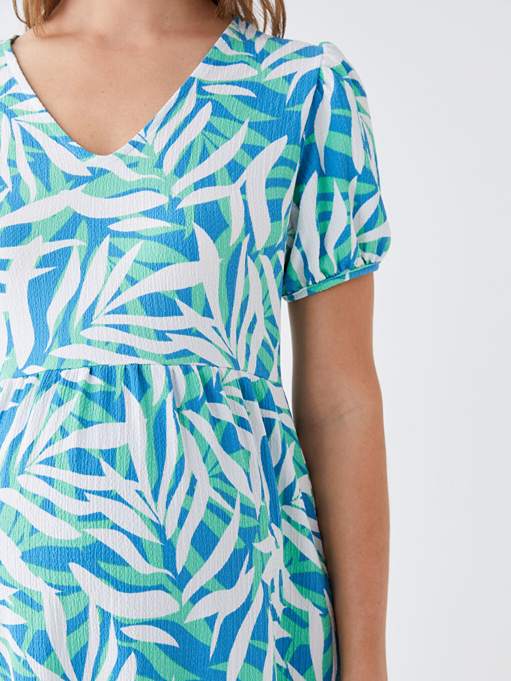 V Neck Patterned Short Sleeve Crinkled Maternity Dress -S3ED29Z8-LQQ