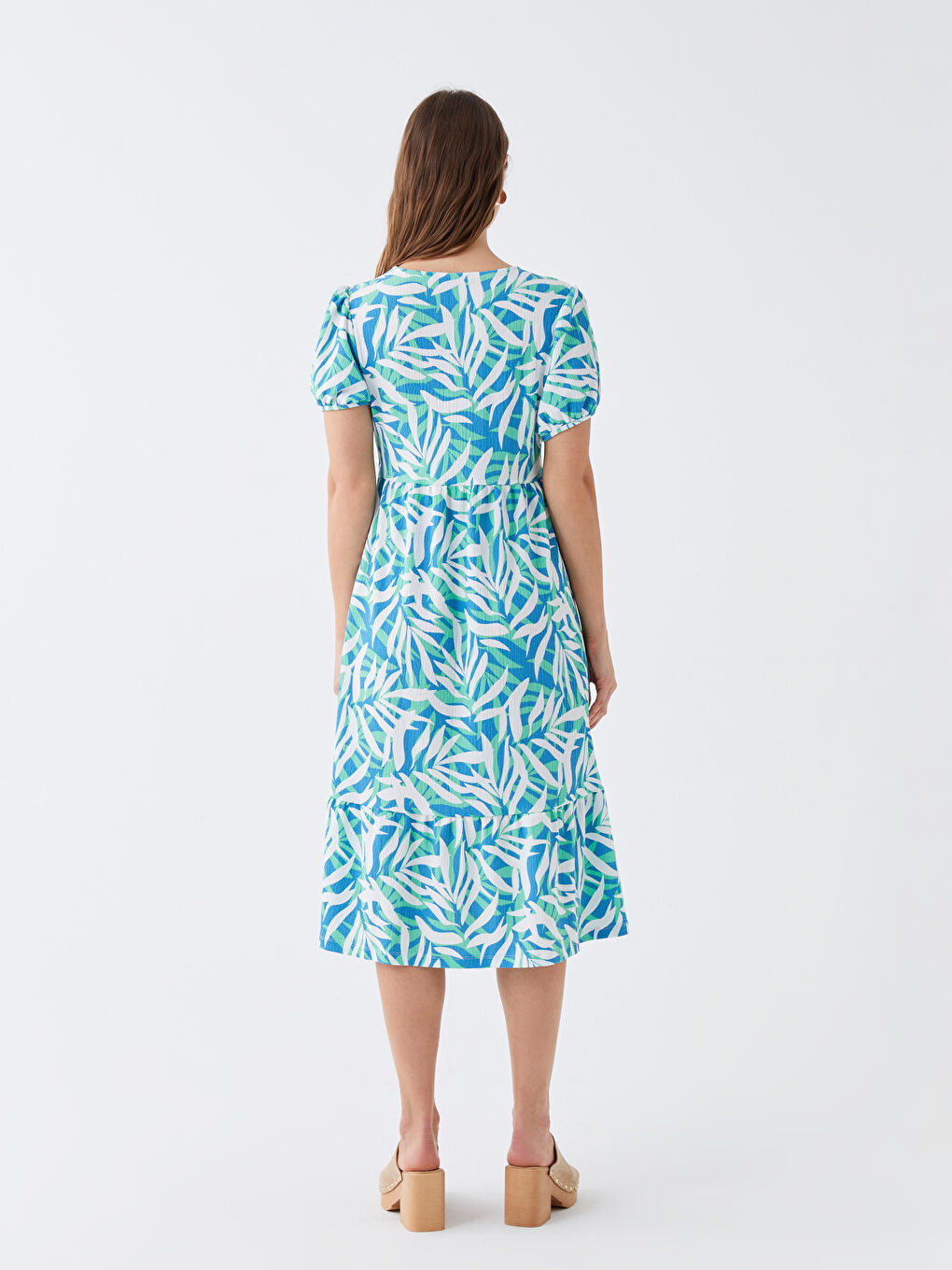 V Neck Patterned Short Sleeve Crinkled Maternity Dress -S3ED29Z8-LQQ