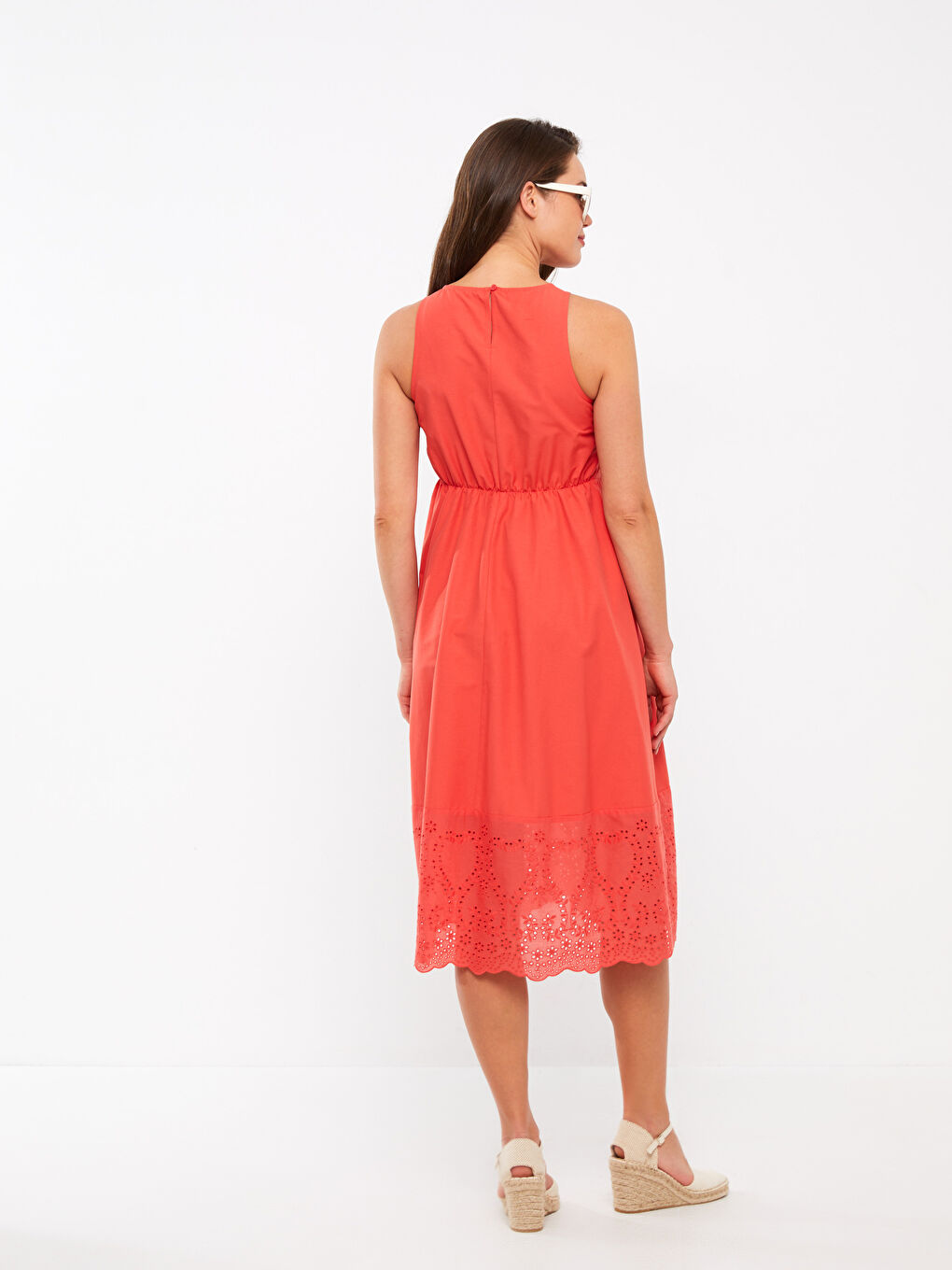Crew Neck Embroidery Detailed Poplin Maternity Dress -S3ED30Z8-V39