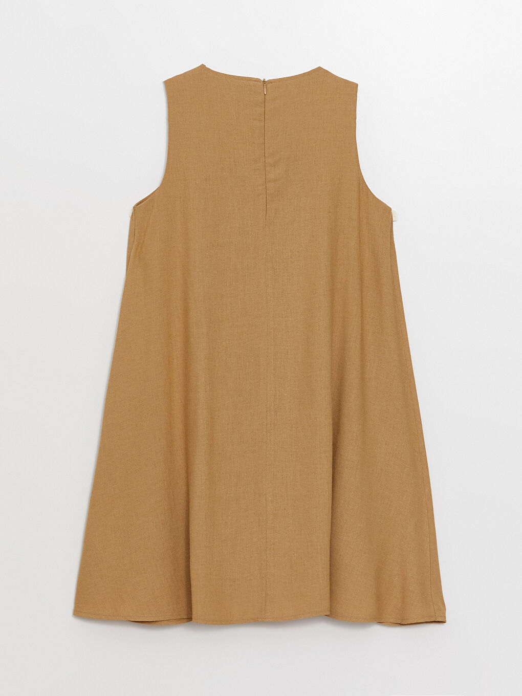 Kahverengi Bisiklet Yaka Keten Karışımlı Hamile Elbise-1