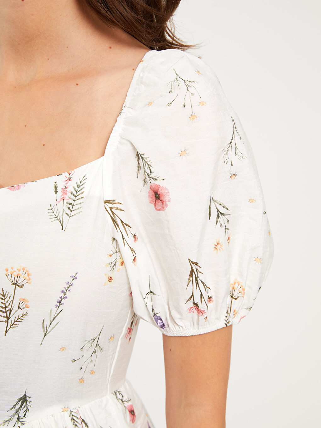 Square Neck Floral Balloon Sleeve Maternity Dress -S3ED35Z8-SWC