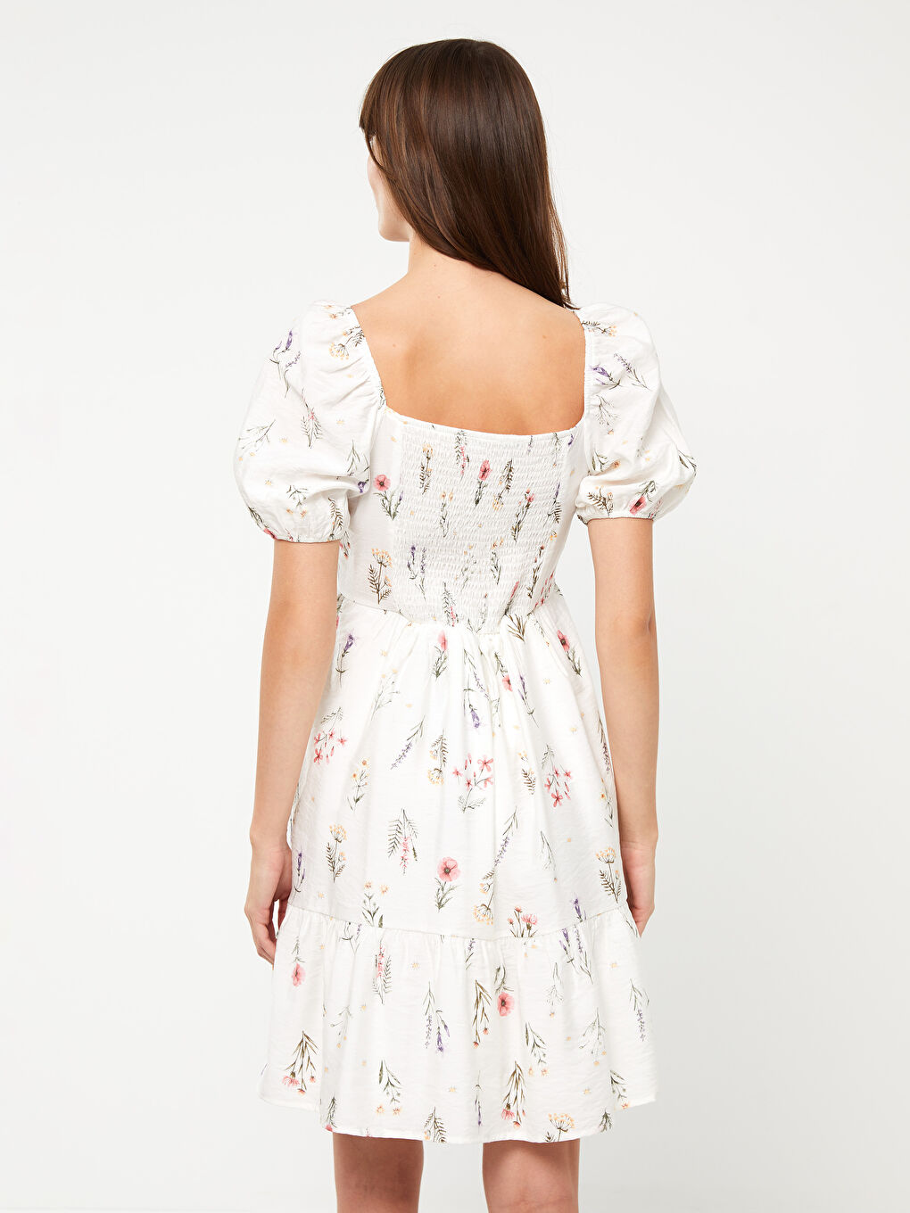 Square Neck Floral Balloon Sleeve Maternity Dress -S3ED35Z8-SWC