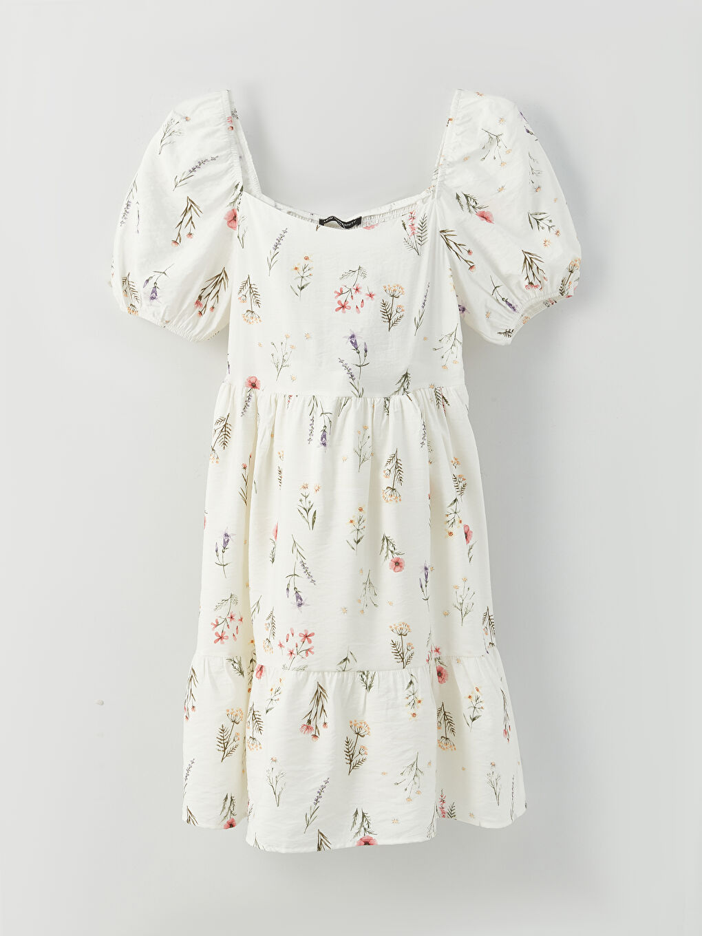 Square Neck Floral Balloon Sleeve Maternity Dress -S3ED35Z8-SWC