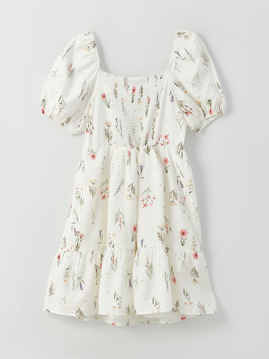 Square Neck Floral Balloon Sleeve Maternity Dress -S3ED35Z8-SWC