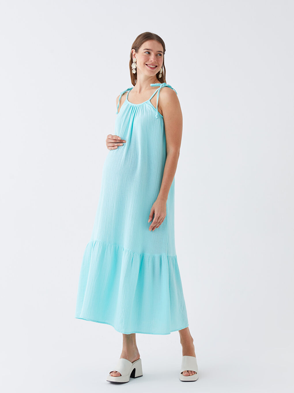 U Neck Straight Strap Muslin Maternity Dress -S3ED37Z8-V8C
