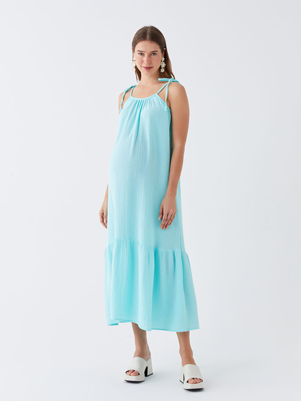 U Neck Straight Strap Muslin Maternity Dress -S3ED37Z8-V8C