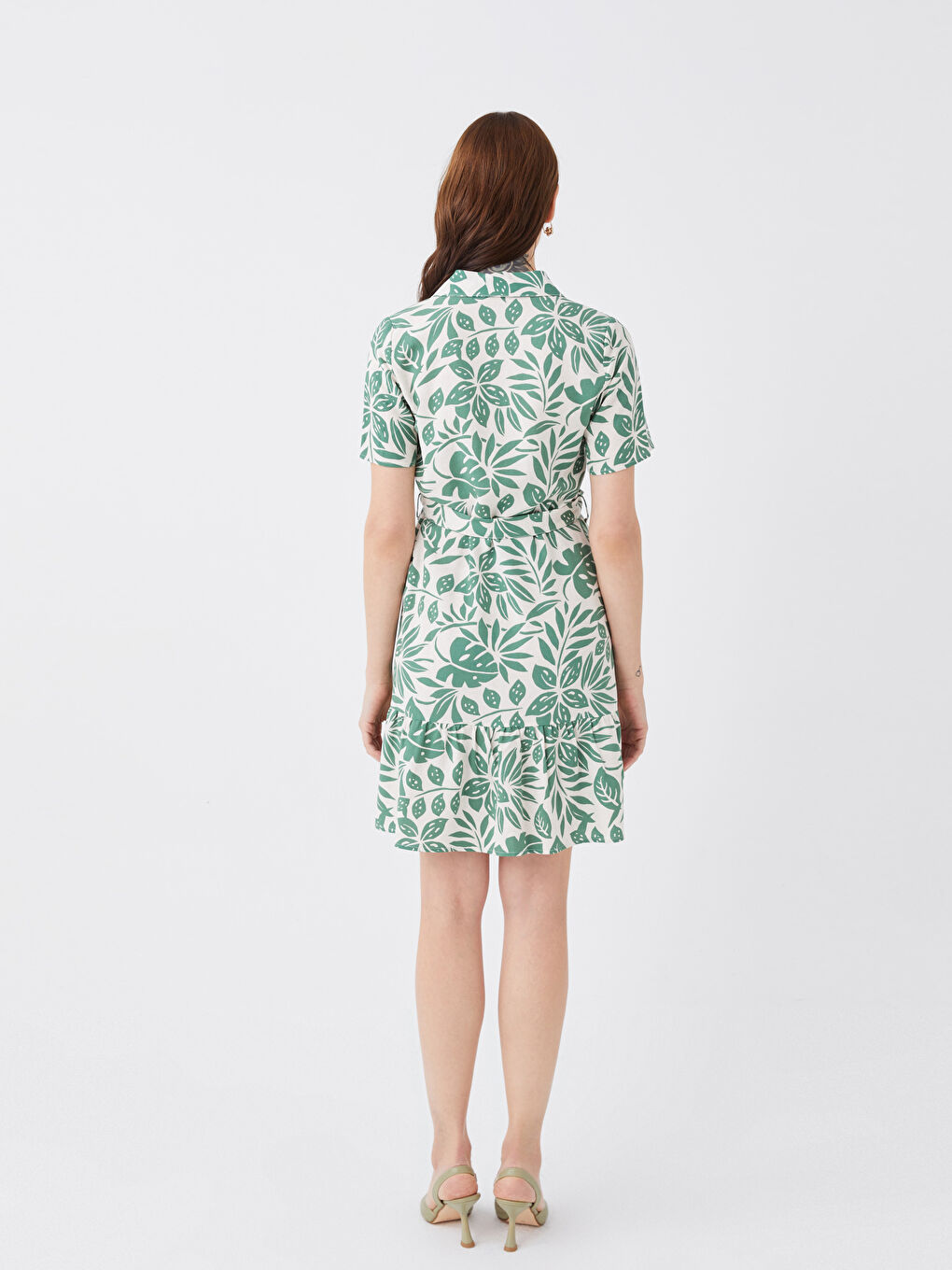 Shirt Collar Printed Short Sleeve Linen Blend Maternity Dress -S3ED38Z8-LRR