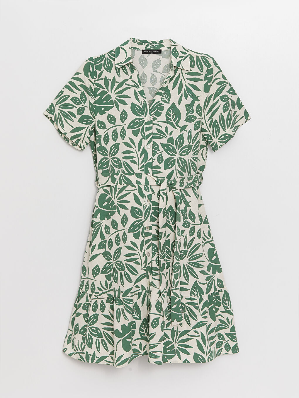 Shirt Collar Printed Short Sleeve Linen Blend Maternity Dress -S3ED38Z8-LRR