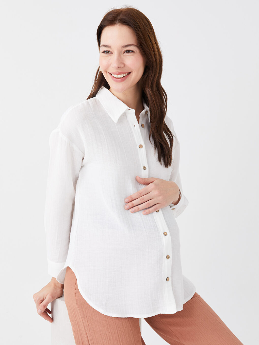 Plain Long Sleeve See-through Maternity Shirt -S3ED41Z8-V33