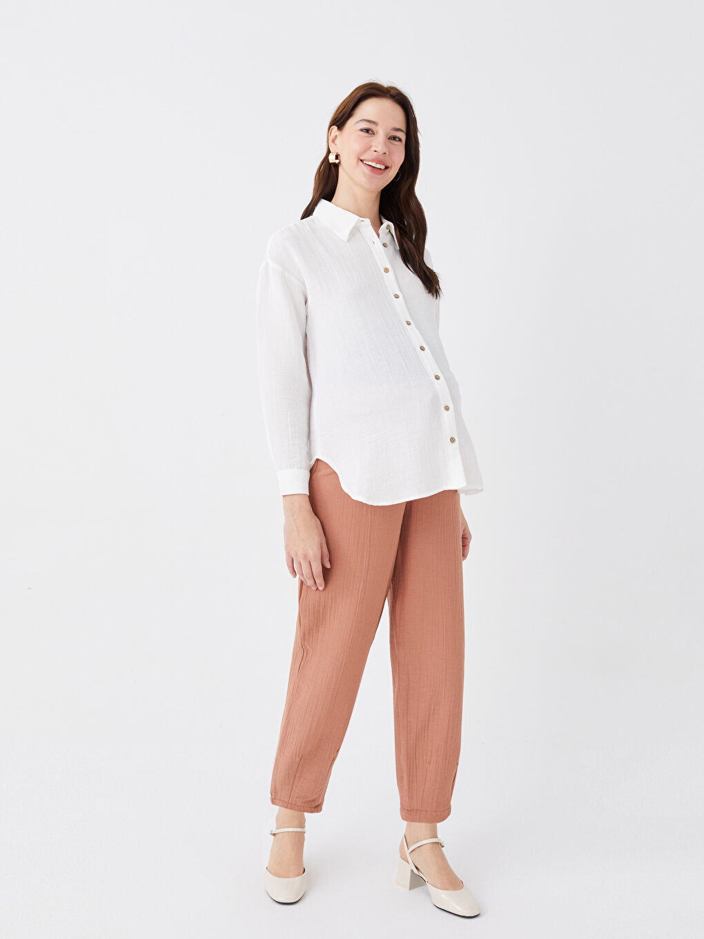 Plain Long Sleeve See-through Maternity Shirt -S3ED41Z8-V33