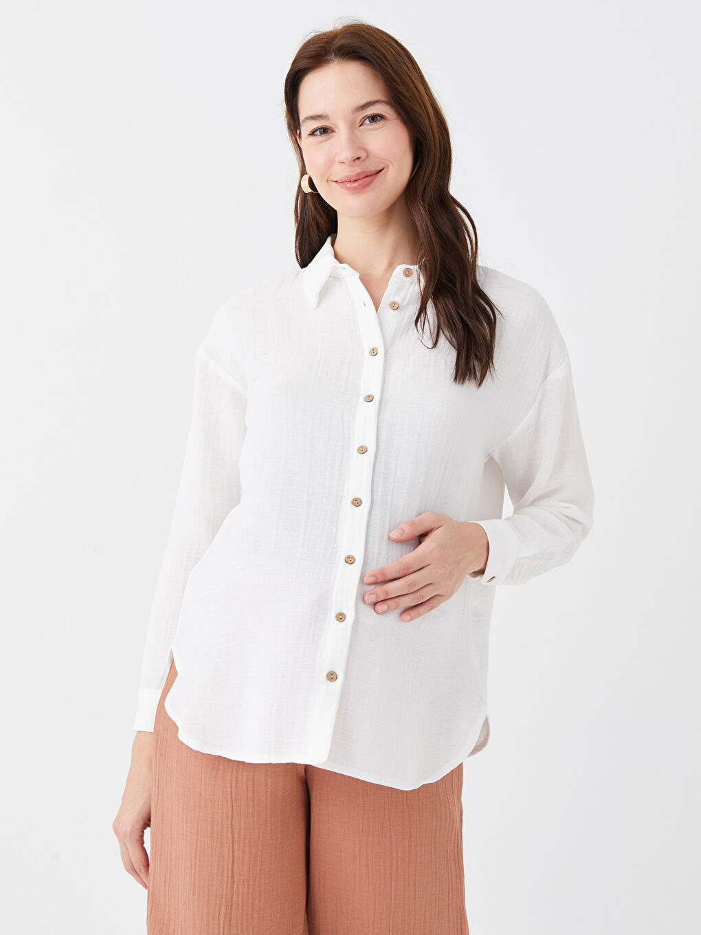 Plain Long Sleeve See-through Maternity Shirt -S3ED41Z8-V33