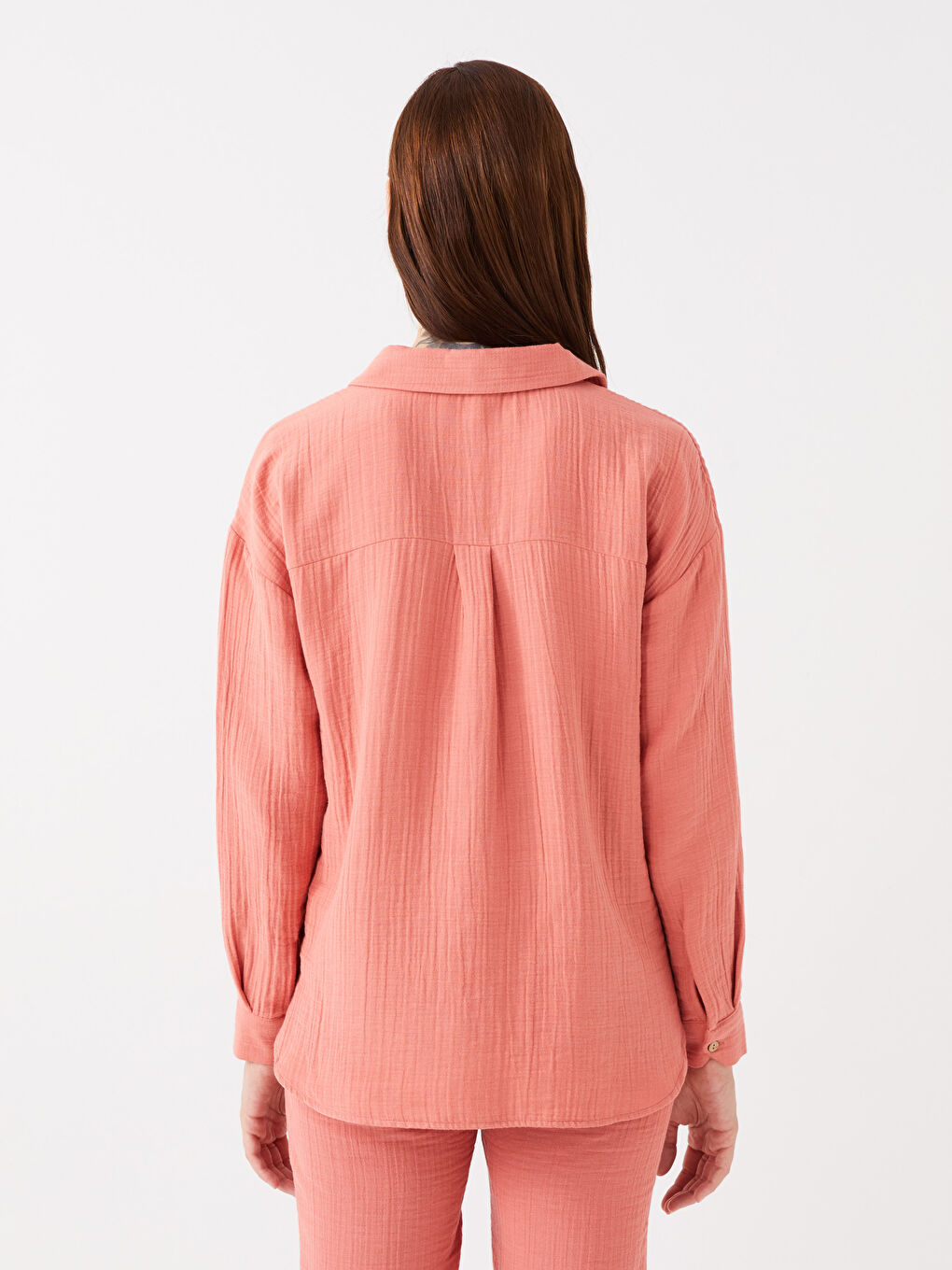 Mercan Düz Uzun Kollu Gofre Hamile Gömlek-4