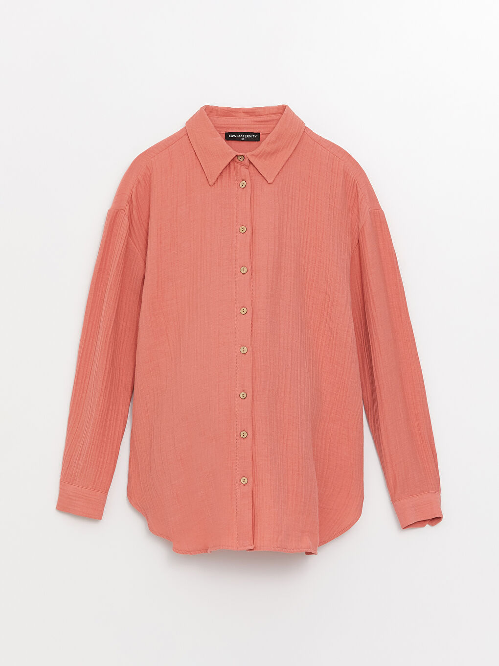 Mercan Düz Uzun Kollu Gofre Hamile Gömlek-5