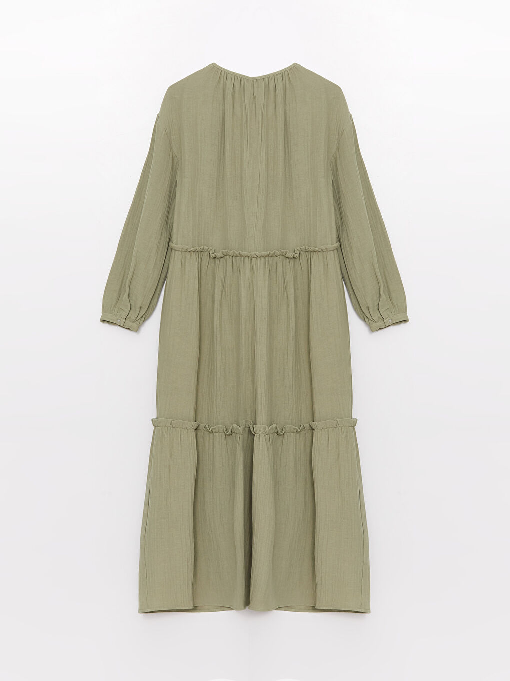 Yeşil Bisiklet Yaka Düz Uzun Kollu Müslin Hamile Elbise-6