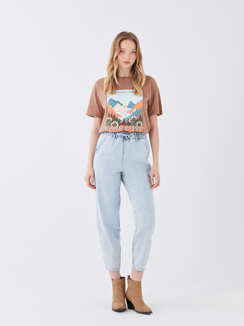 İndigo Yüksek Bel Mom Fit Kadın Jean Pantolon-1