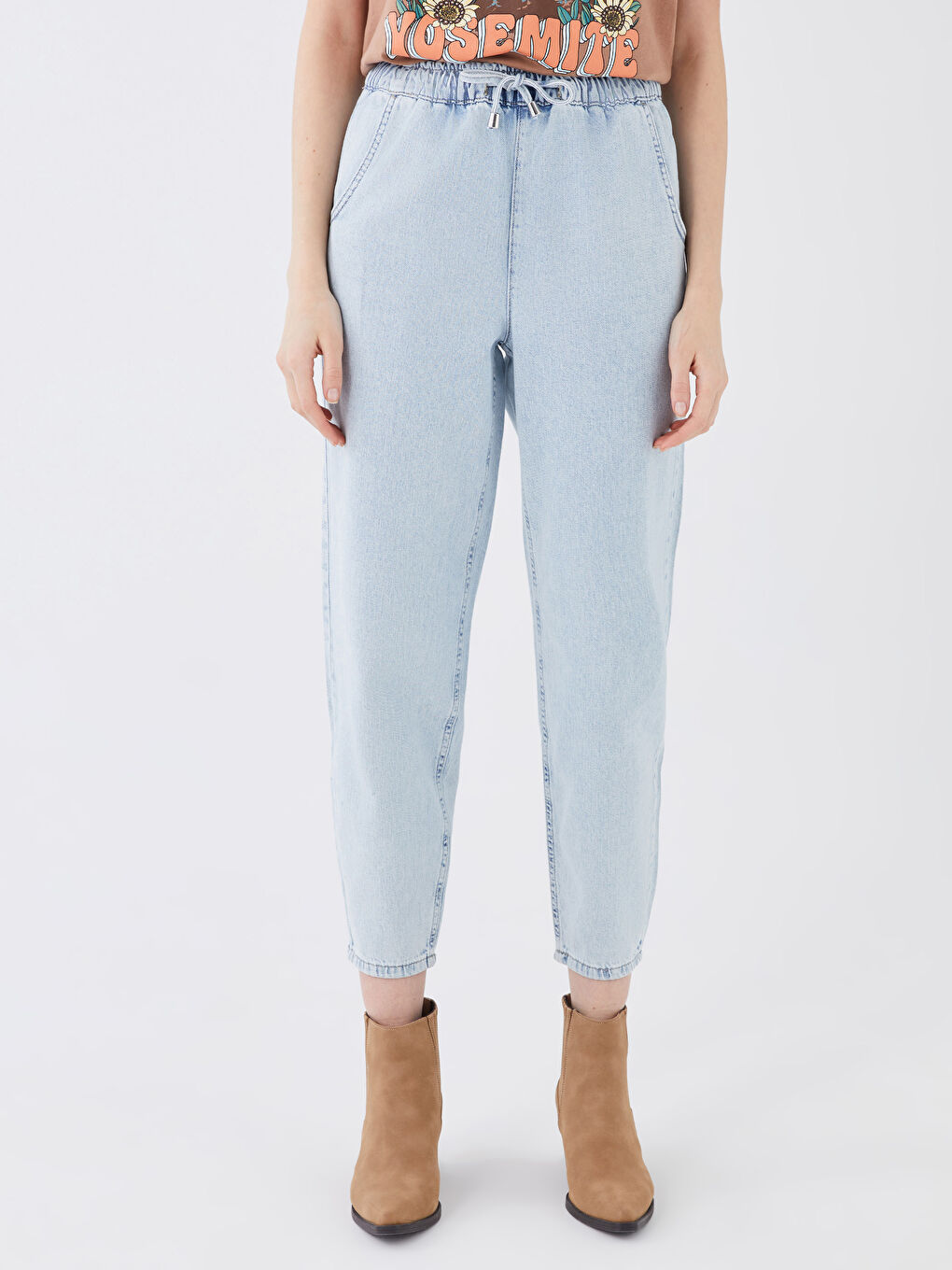 İndigo Yüksek Bel Mom Fit Kadın Jean Pantolon-3