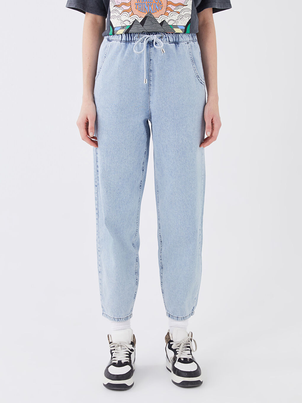 İndigo Yüksek Bel Mom Fit Kadın Jean Pantolon-3