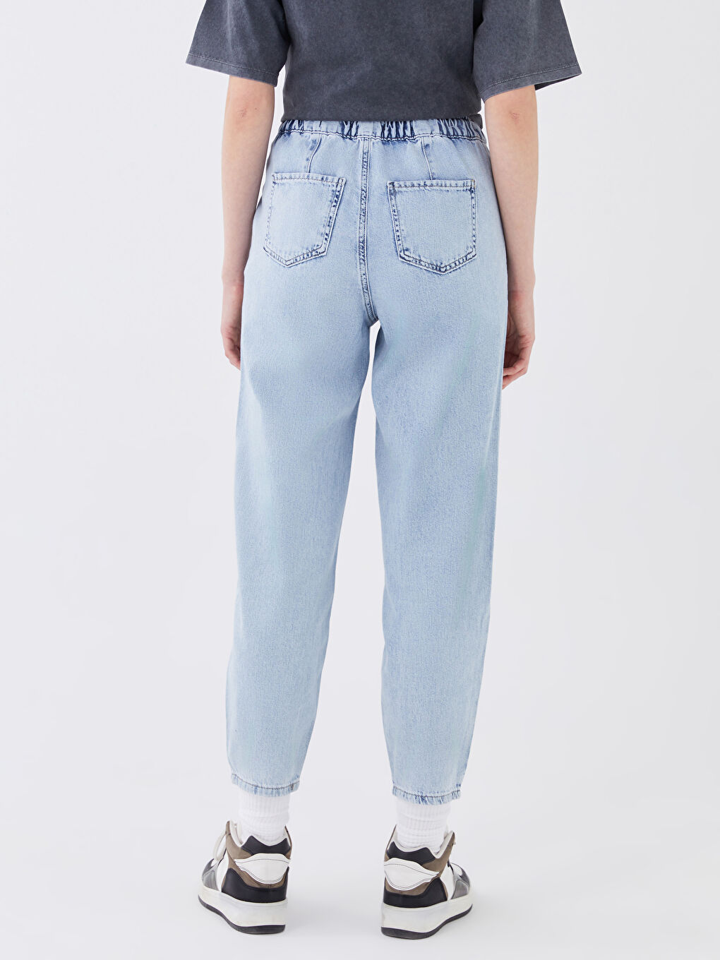 İndigo Yüksek Bel Mom Fit Kadın Jean Pantolon-4