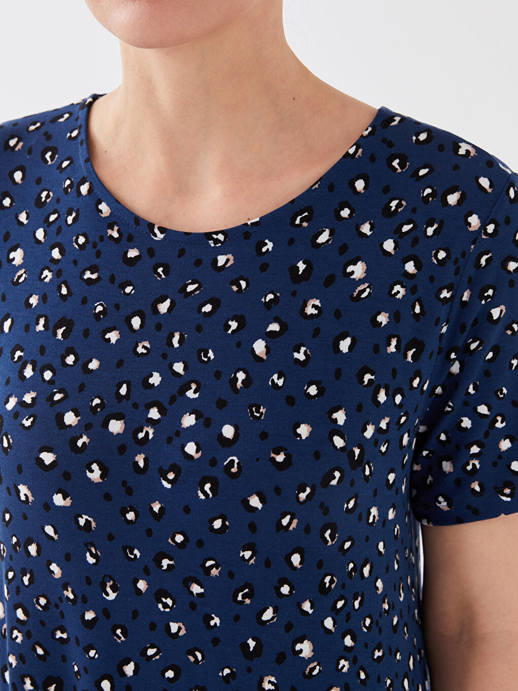 LCW Grace Crew Neck Patterned Short Sleeve A-Cut Women's Dress -S3ED58Z8-LS3