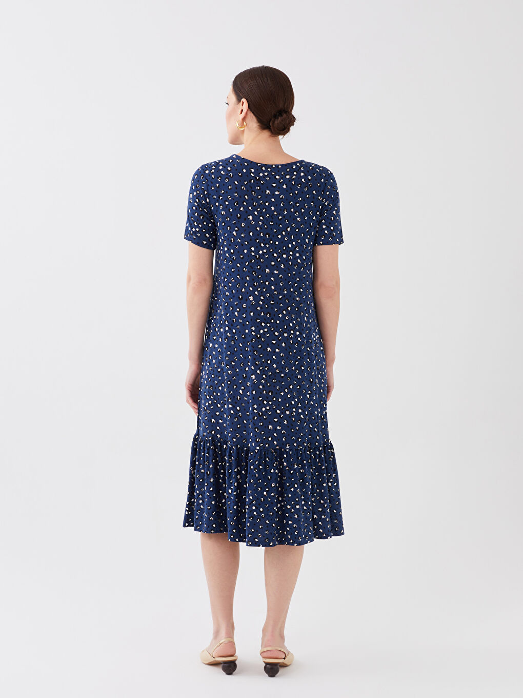 LCW Grace Crew Neck Patterned Short Sleeve A-Cut Women's Dress -S3ED58Z8-LS3
