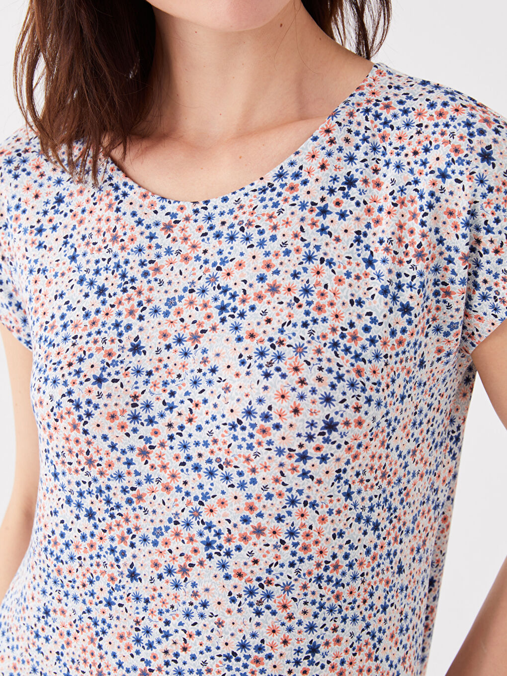 Karışık Bisiklet Yaka Desenli Kısa Kollu A Kesim Kadın Elbise-3