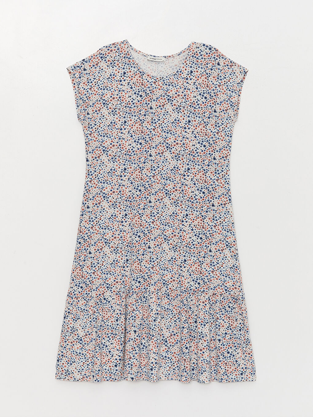 Karışık Bisiklet Yaka Desenli Kısa Kollu A Kesim Kadın Elbise-5