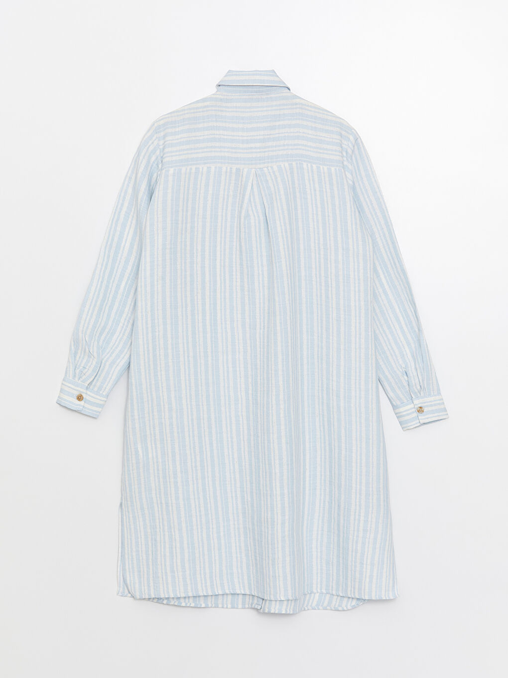 İndigo Çizgili Keten Karışımlı Kadın Gömlek Tunik-6