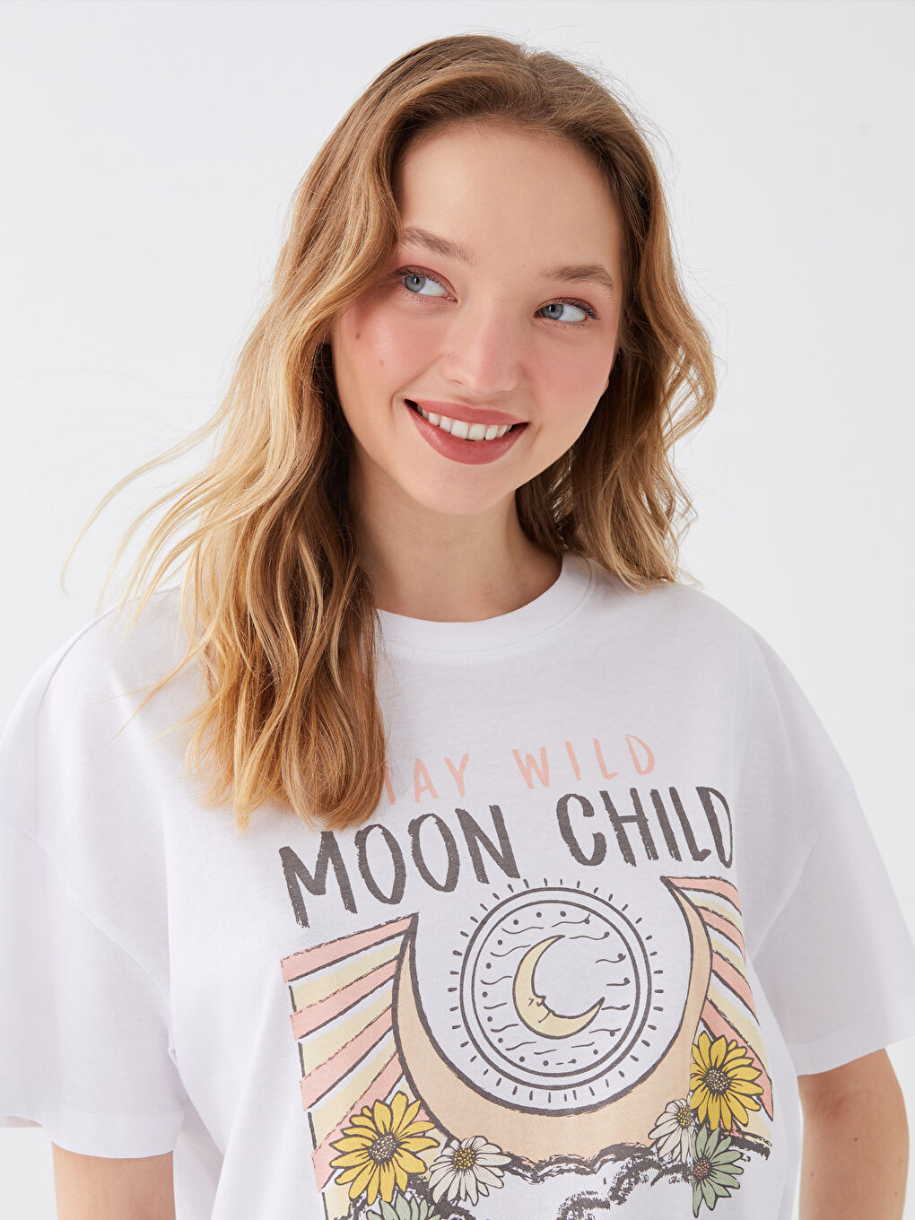 Crew Neck Printed Short Sleeve Oversize Women's T-Shirt