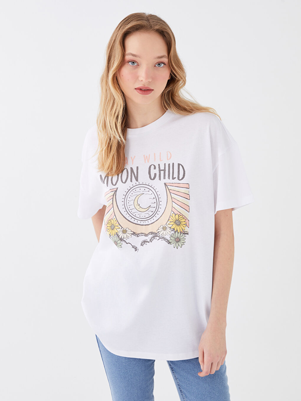 Crew Neck Printed Short Sleeve Oversize Women's T-Shirt-1