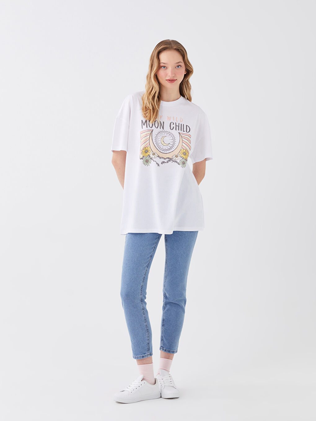 Crew Neck Printed Short Sleeve Oversize Women's T-Shirt-2