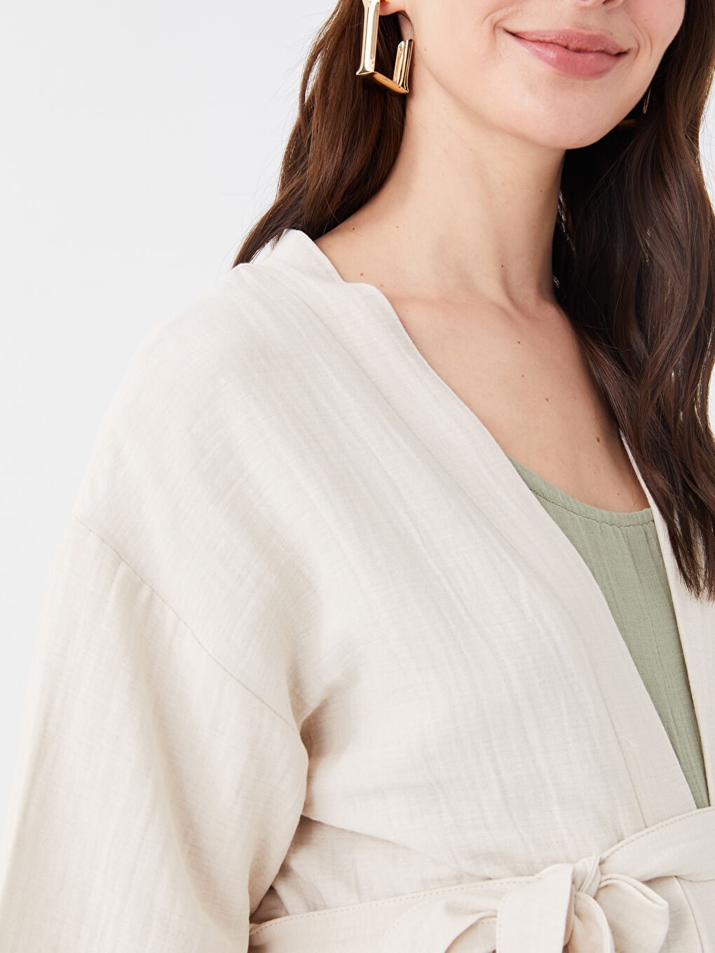 შალის საყელო სწორი გრძელმკლავიანი გამჭვირვალე ორსულობის კიმონო-3