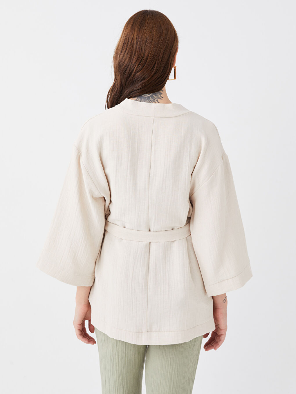 შალის საყელო სწორი გრძელმკლავიანი გამჭვირვალე ორსულობის კიმონო-4