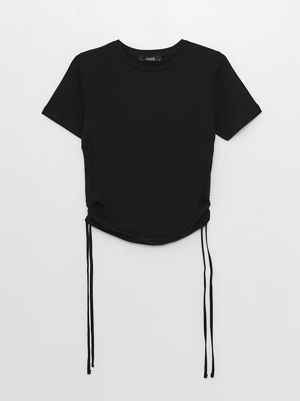 ياقة دائرية سادة كم قصير قميص قصير للسيدات-5