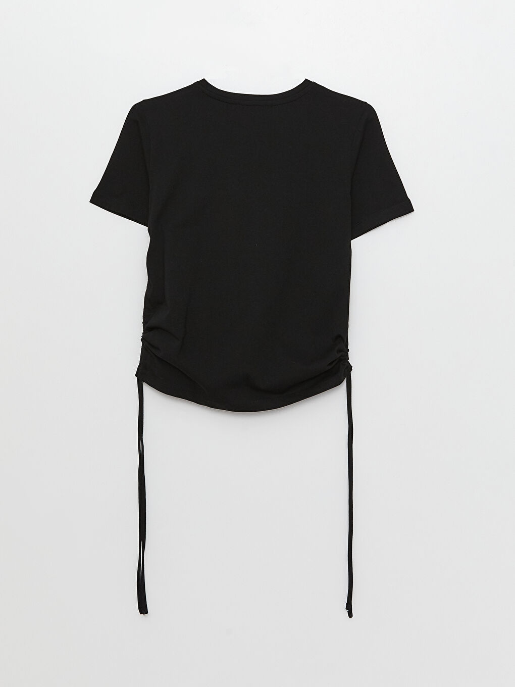 ياقة دائرية سادة كم قصير قميص قصير للسيدات-6