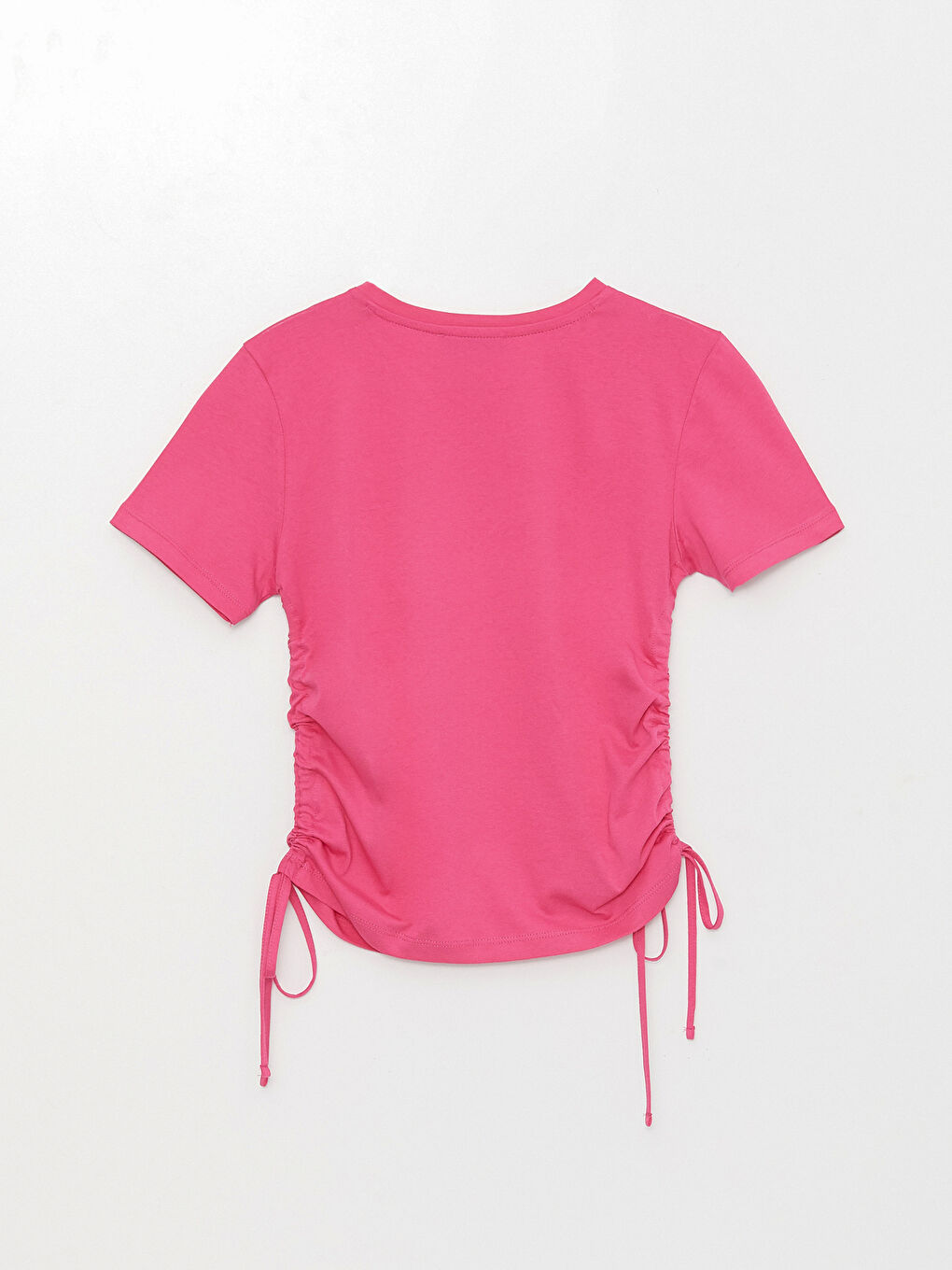 Fuşya Bisiklet Yaka Düz Kısa Kollu Kadın Crop-6
